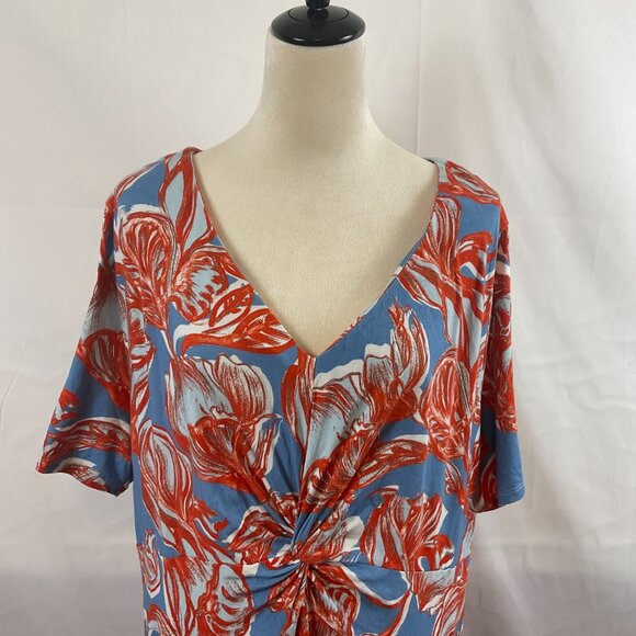 Soft Surroundings Maxi Dress 3X Blue Orange-Red White Floral V-Neck Twist Detail - Picture 2 of 13